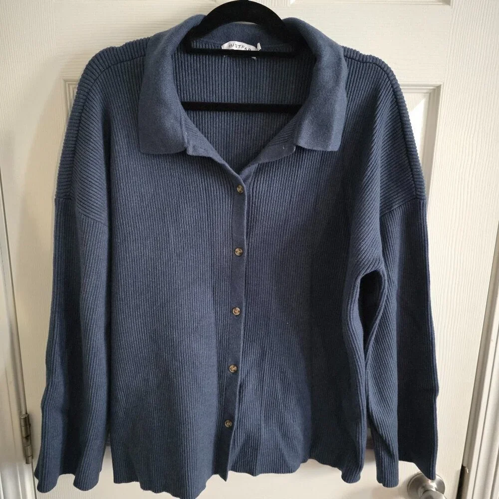 JustFab Button Up Blue Cardigan Sweater Women's Size XL